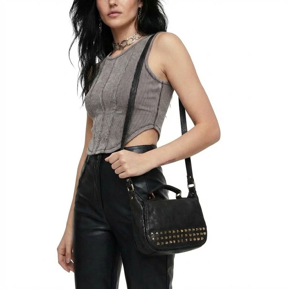 Black Studded Crossbody Bag - Women